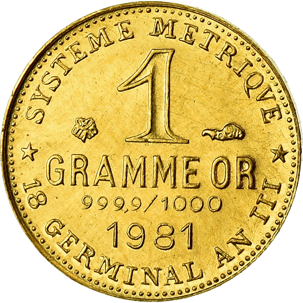 France, Medal, Révolution, 1 Gramme d'or Germinal, History, 1981, MS(65-70)