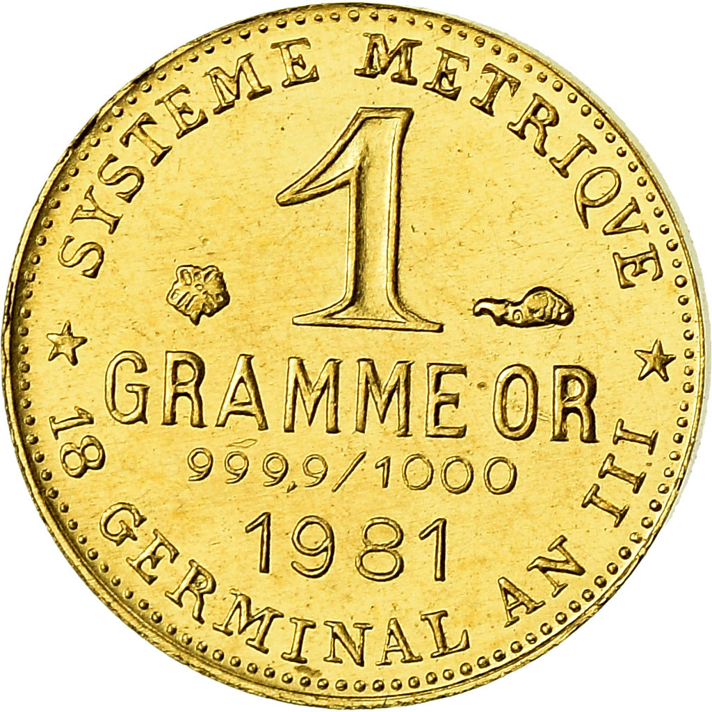 France, Medal, Révolution, 1 Gramme d'or Germinal, History, 1981, MS(65-70)