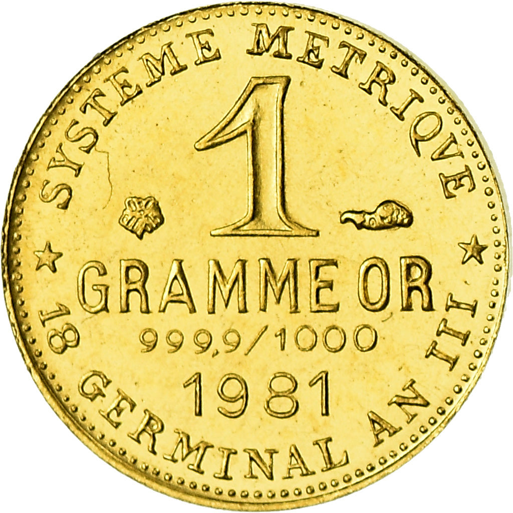 France, Medal, Révolution, 1 Gramme d'or Germinal, History, 1981, MS(65-70)