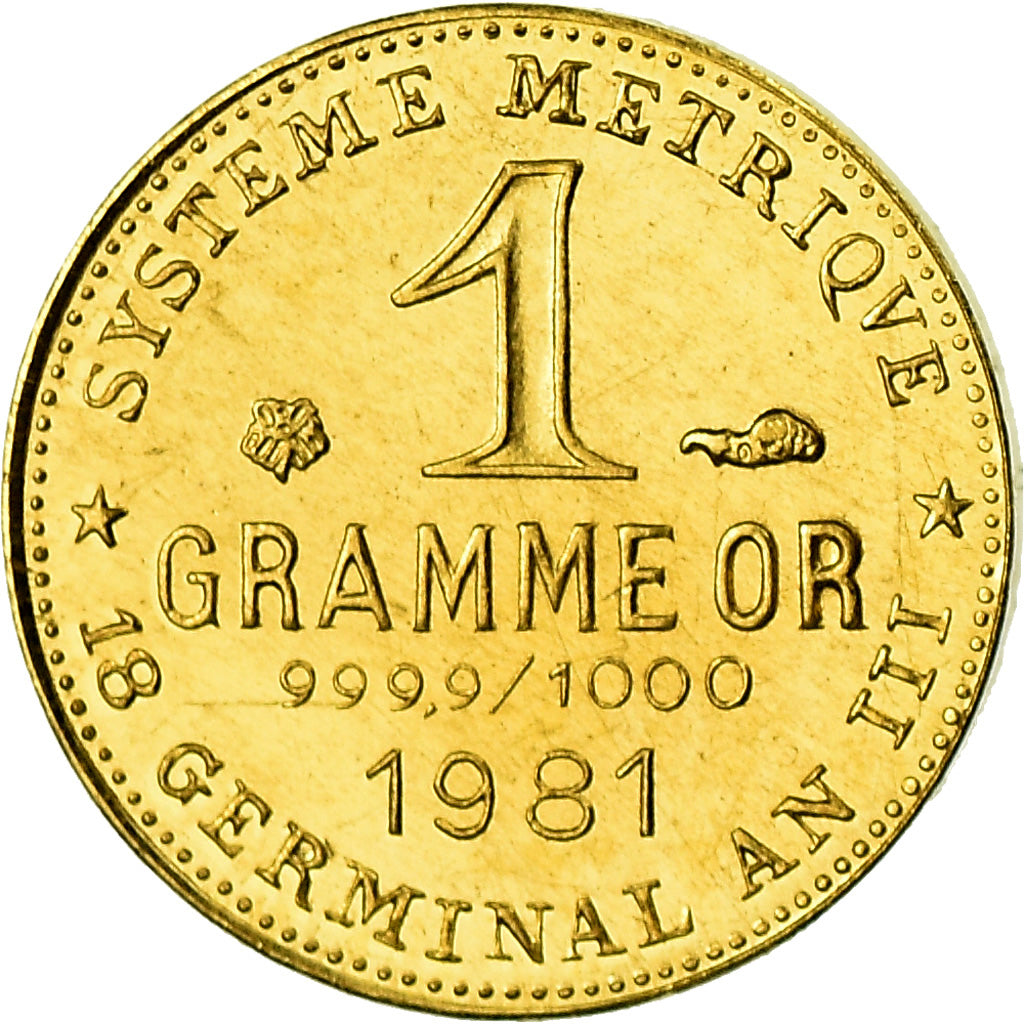 France, Medal, Révolution, 1 Gramme d'or Germinal, History, 1981, MS(65-70)