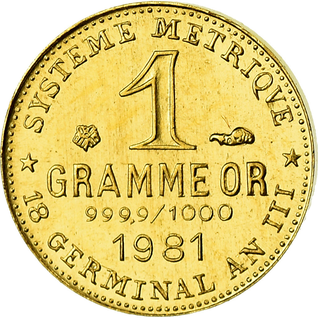 France, Medal, Révolution, 1 Gramme d'or Germinal, History, 1981, MS(65-70)
