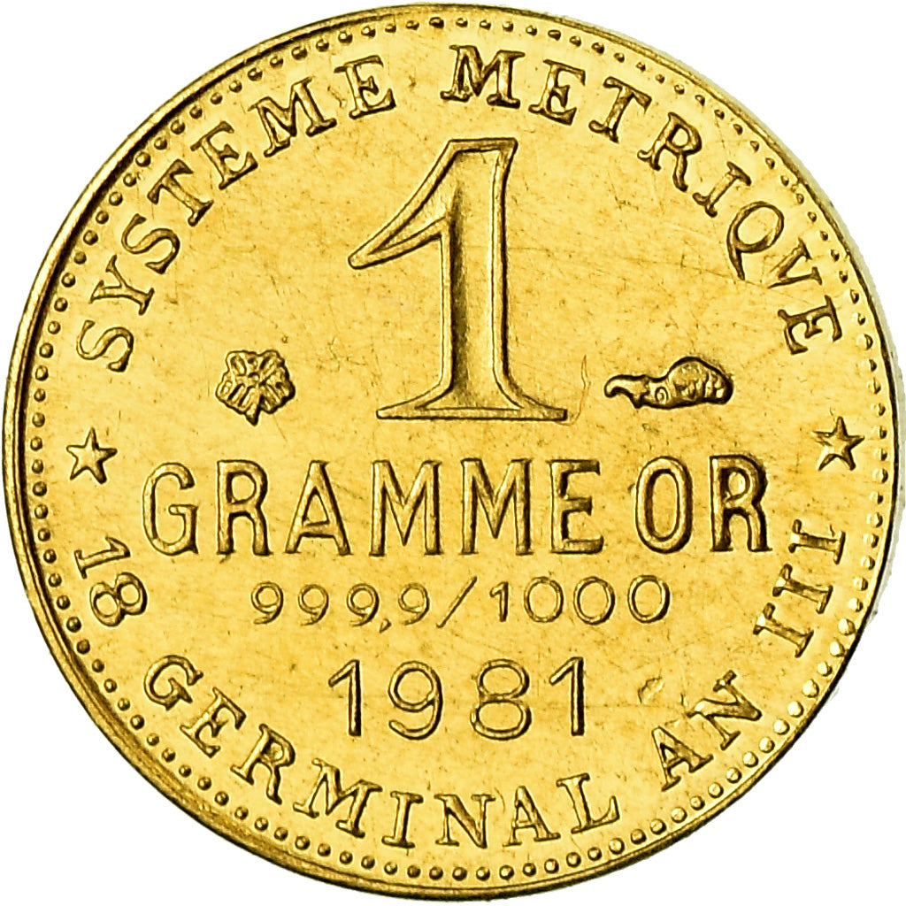 France, Medal, Révolution, 1 Gramme d'or Germinal, History, 1981, MS(65-70)