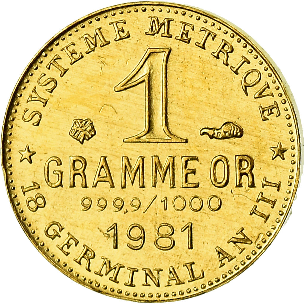 France, Medal, Révolution, 1 Gramme d'or Germinal, History, 1981, MS(65-70)