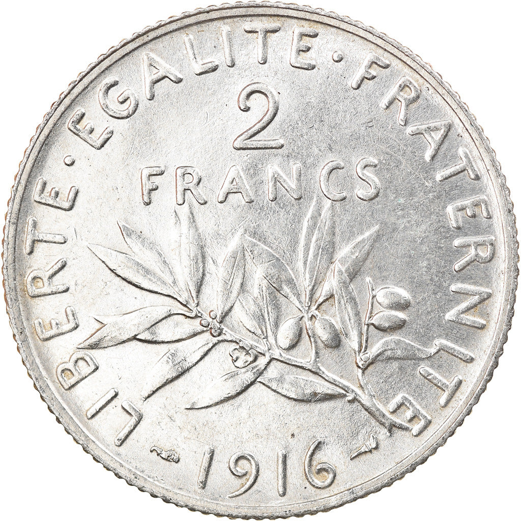 Coin, France, Semeuse, 2 Francs, 1916, Paris, MS(60-62), Silver, KM:845.1