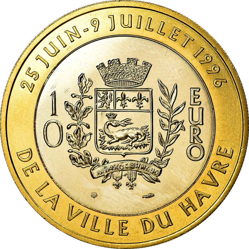 Francia, medaglia, 10 Euro, Ville du Havre, Pont de Normandie, 1996, FDC