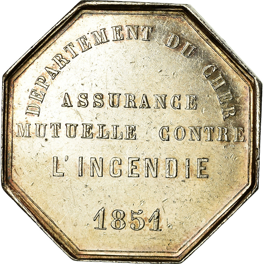 France, Jeton, Insurance, Incendie, Département du Cher, 1851, Garnier, SUP