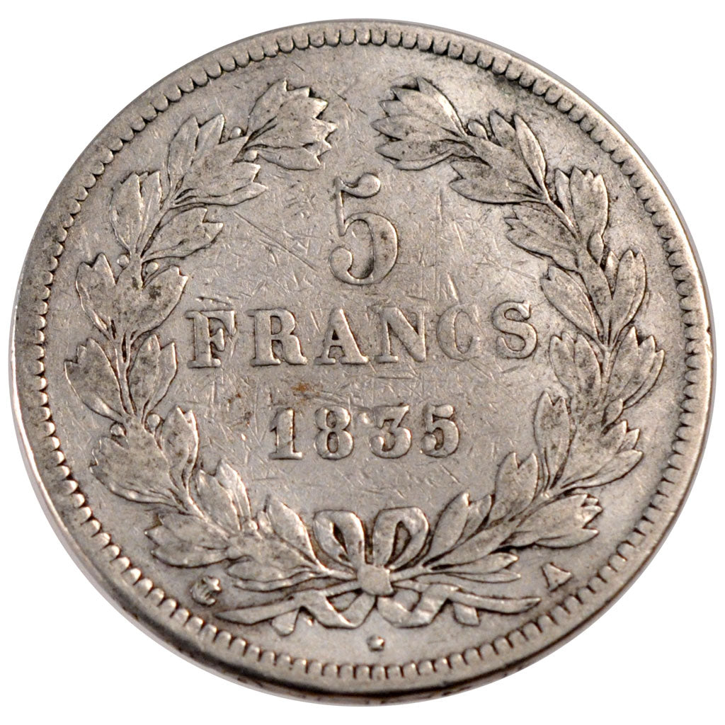 FRANCE, Louis-Philippe, 5 Francs, 1835, Paris, KM #749.1, VF(20-25), Silver,...