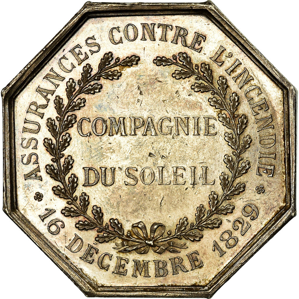 France, Jeton, Insurance, Compagnie du Soleil, Incendie, 1829, TTB, Argent