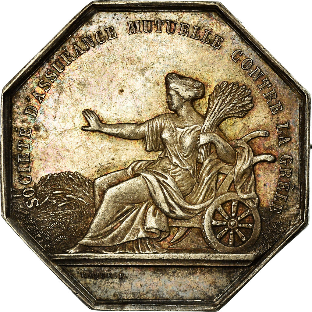 France, Token, Insurance, La Garantie Agricole, 1854, Caqué, AU(55-58), Silver