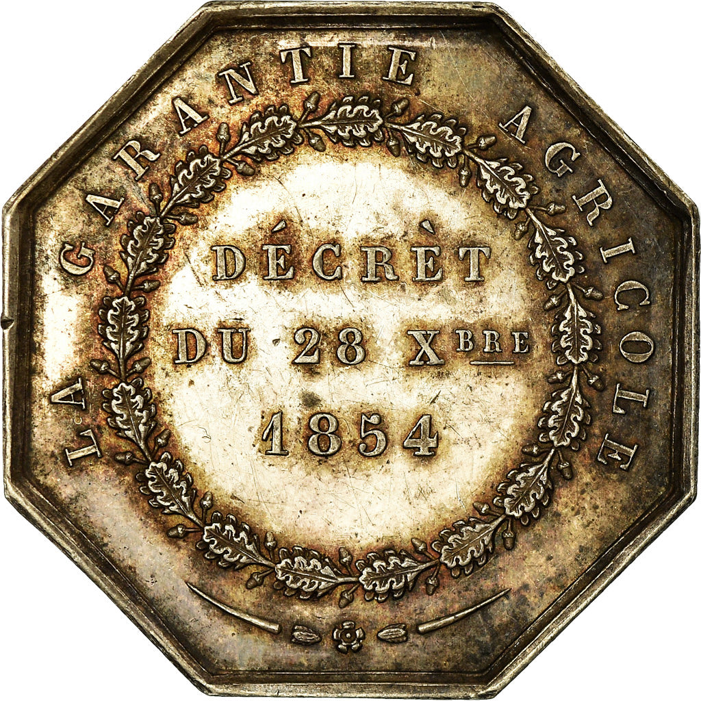 France, Token, Insurance, La Garantie Agricole, 1854, Caqué, AU(55-58), Silver