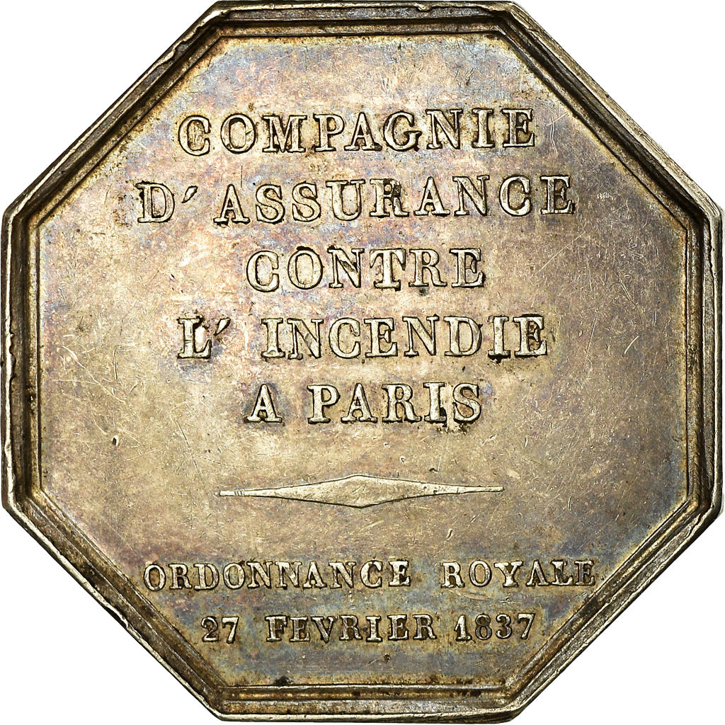 France, Token, Insurance, La France, Incendie, 1837, Brenet, AU(55-58), Silver