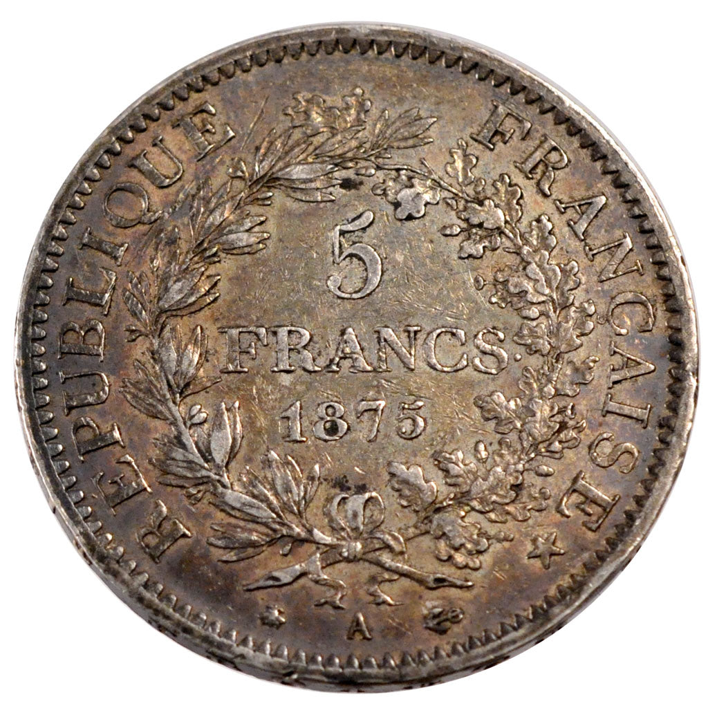 FRANCE, Hercule, 5 Francs, 1875, Paris, KM #820.1, EF(40-45), Silver, Gadoury...