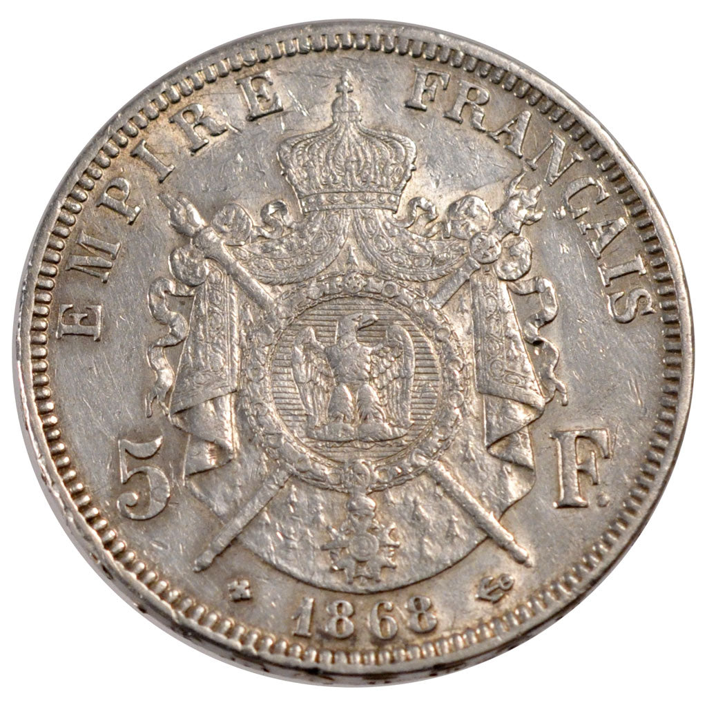 FRANCE, Napoléon III, 5 Francs, 1868, Strasbourg, KM #799.2, EF(40-45), Silver,