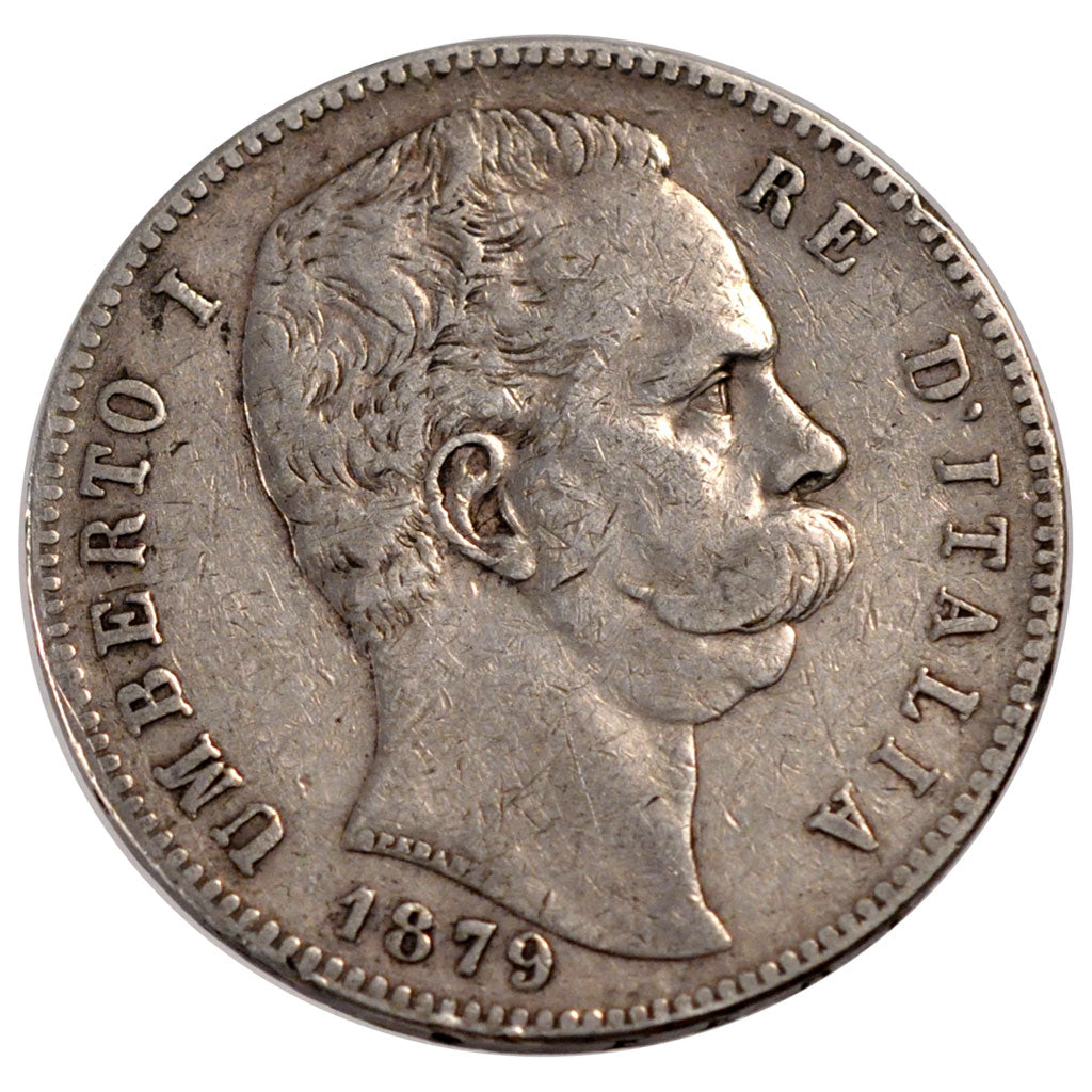 Italy, 5 Lire, 1879, Roma, VF(30-35), Silver, 25.01
