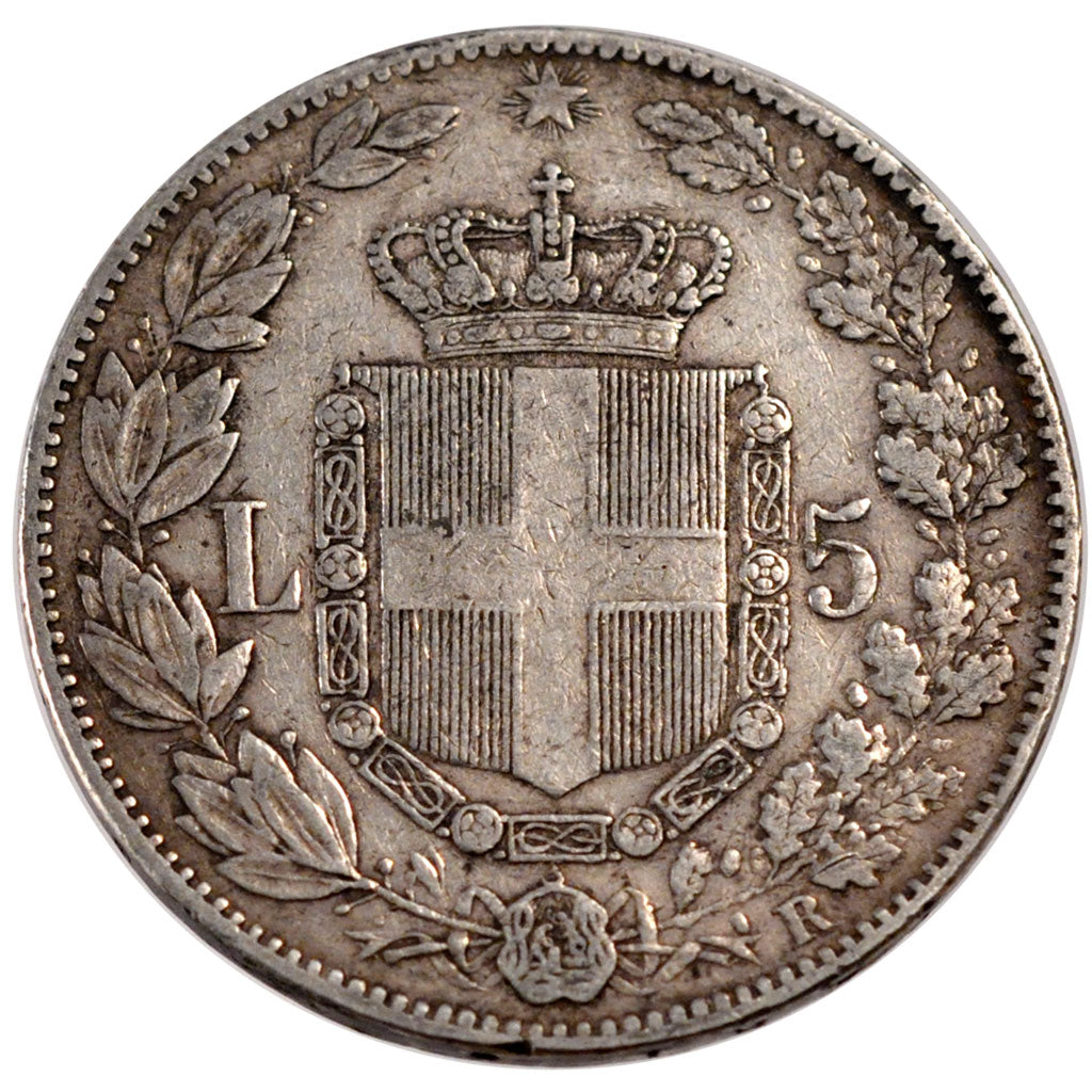 Italy, 5 Lire, 1879, Roma, VF(30-35), Silver, 25.01