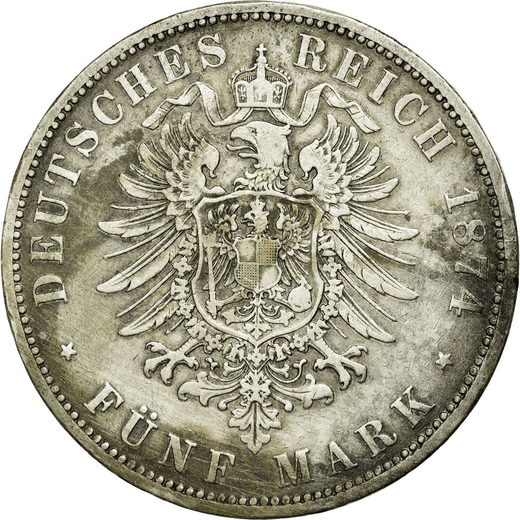 Coin, German States, PRUSSIA, Wilhelm I, 5 Mark, 1874, Berlin, VF(30-35), Silver
