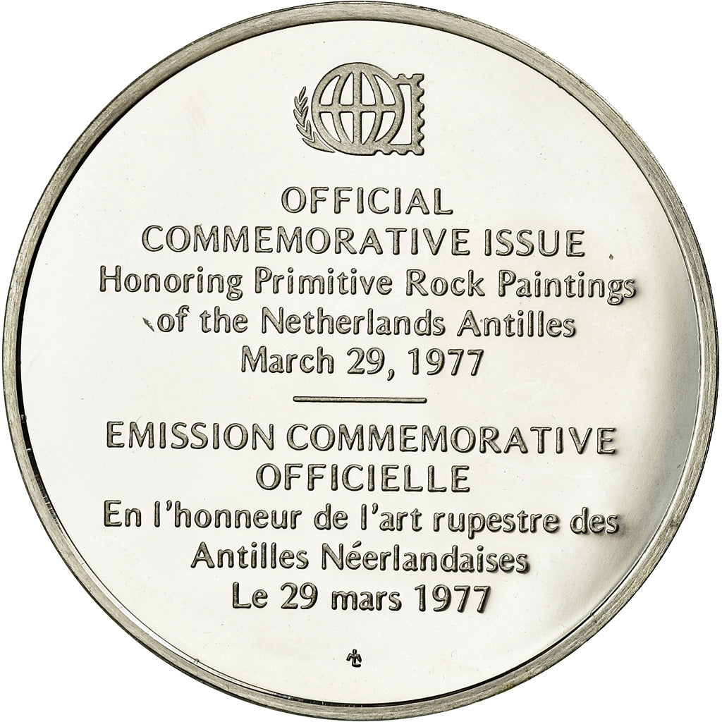França, Medal, L'Art Rupestre des Antilles Néerlandaises, 1977, MS(64), Prata