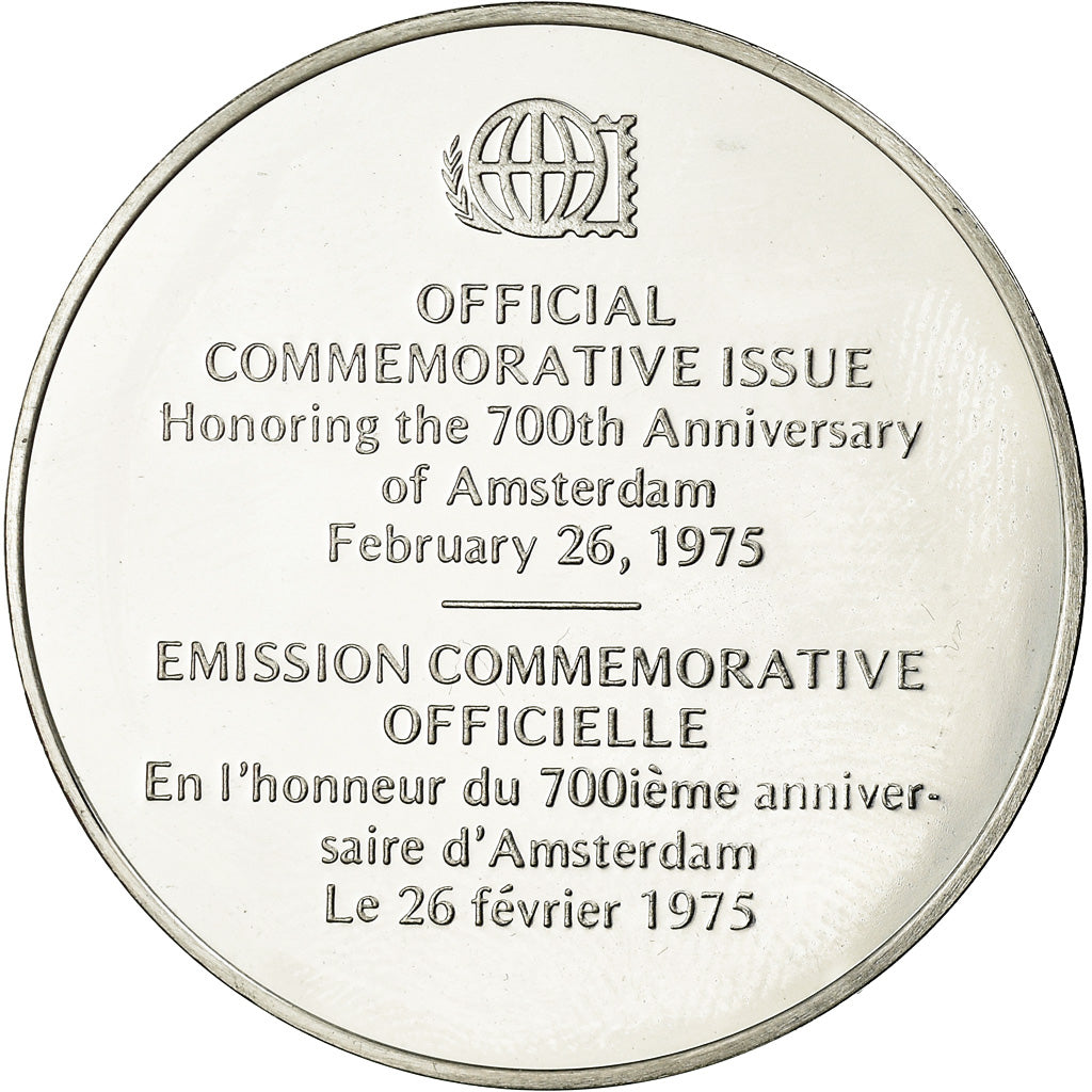 France, Medal, 700ème Anniversaire d'Amsterdam, Geography, 1975, MS(64), Silver