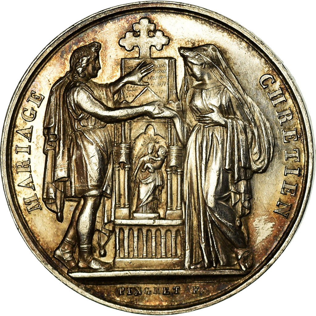 France, Medal, Mariage Chrétien, Religions & beliefs, 1847, Pingret, MS(63)