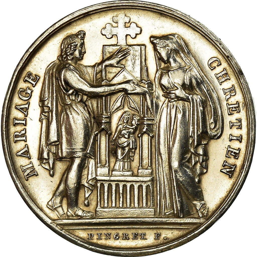 France, Medal, Mariage Chrétien, Religions & beliefs, 1892, Pingret, MS(63)