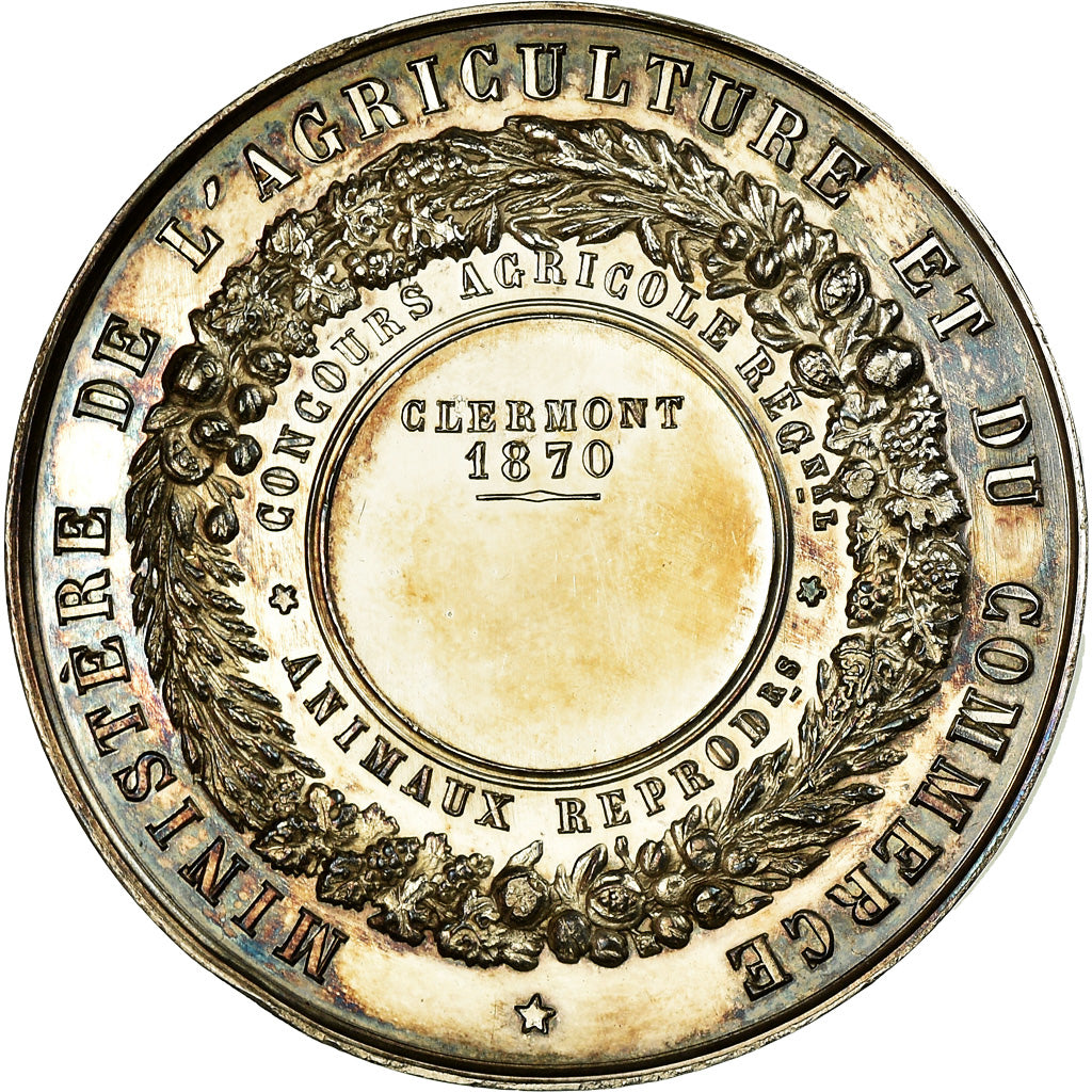 Francia, medaglia, Napoléon III, Concours Agricole Régional, Clermont, 1870