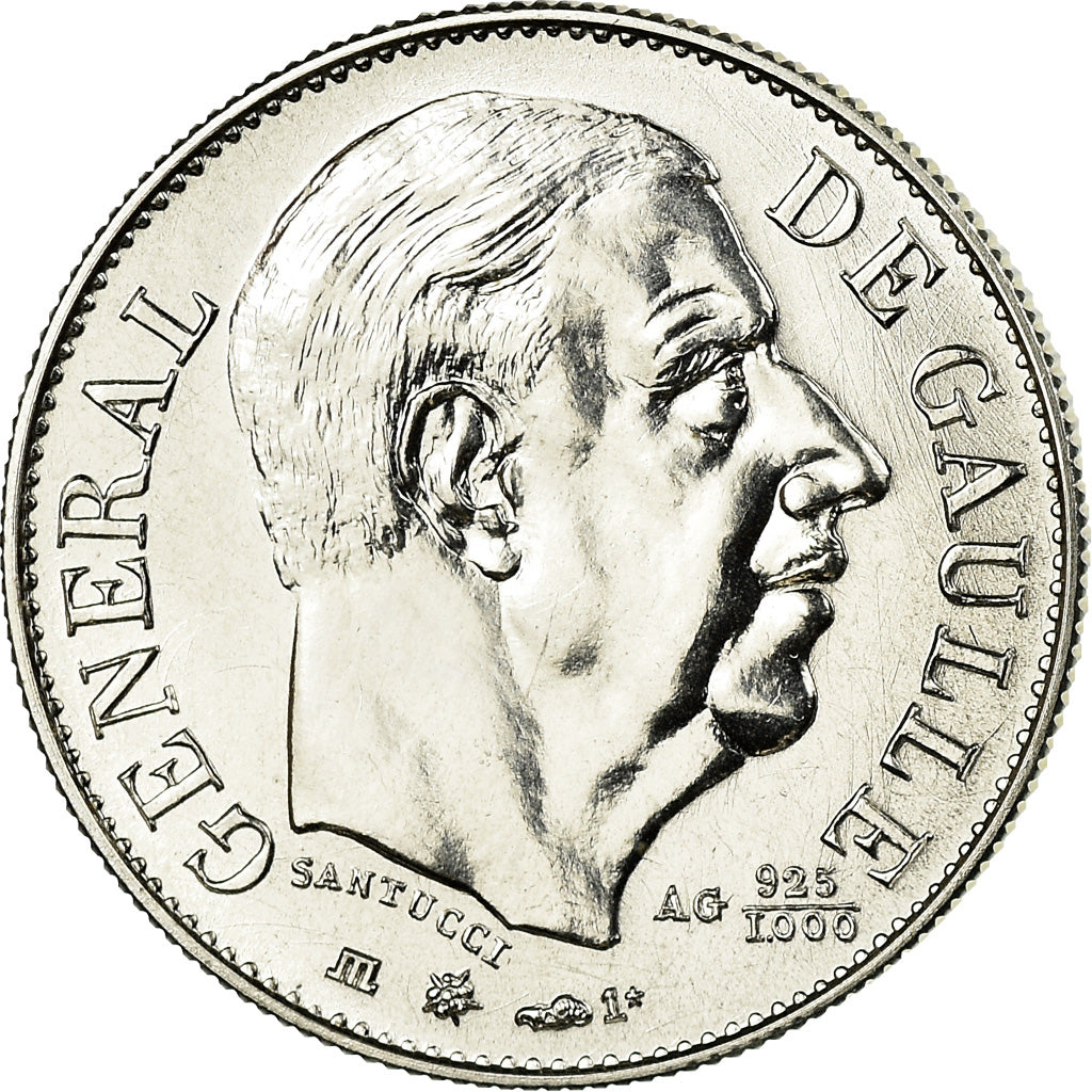 France, Medal, Général De Gaulle, 1980, Santucci, MS(65-70), Silver
