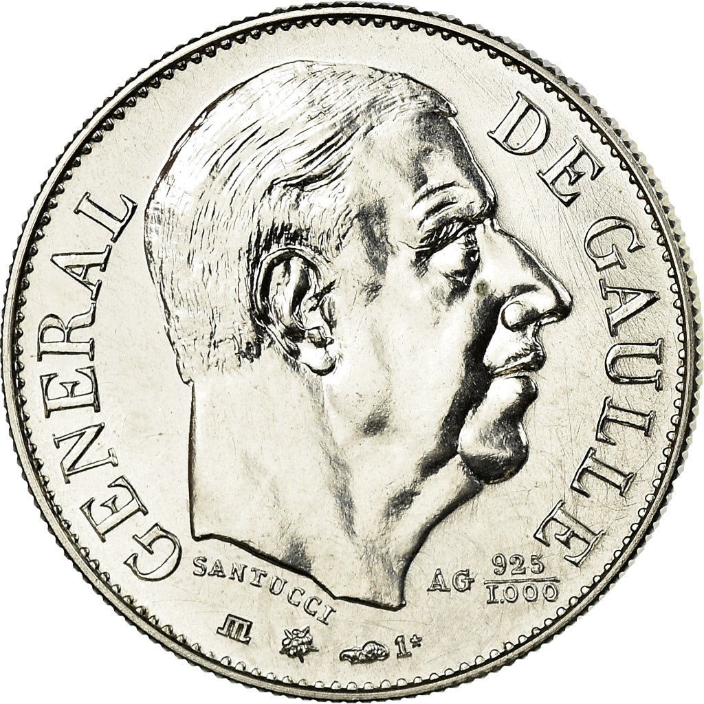 France, Medal, Général De Gaulle, 1980, Santucci, MS(65-70), Silver
