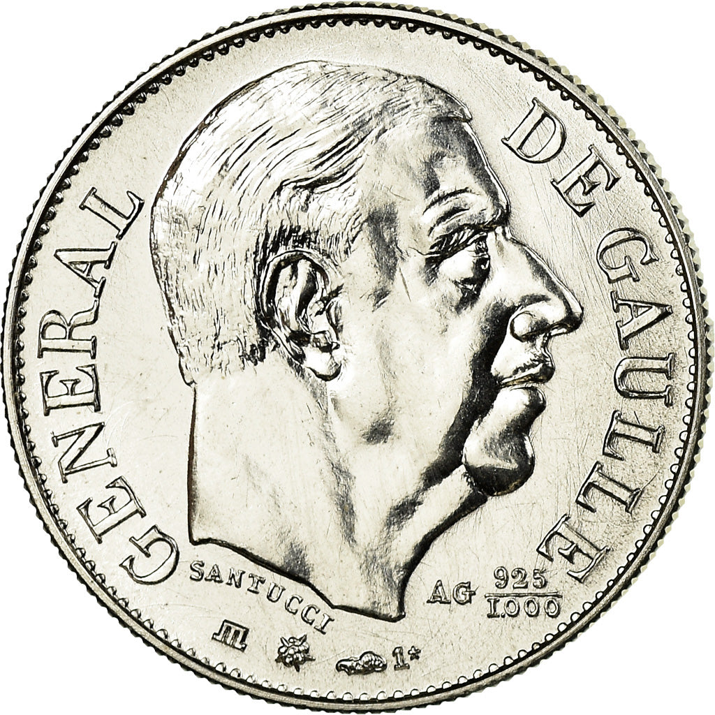 France, Medal, Général De Gaulle, 1980, Santucci, MS(65-70), Silver