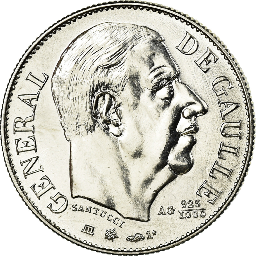 France, Medal, Général De Gaulle, 1980, Santucci, MS(65-70), Silver