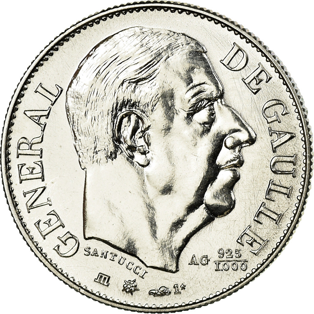France, Medal, Général De Gaulle, 1980, Santucci, MS(64), Silver