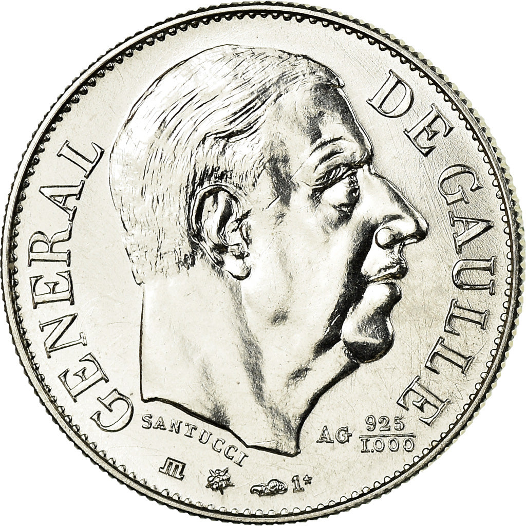 Francia, medaglia, Général De Gaulle, Politics, Society, War, 1980, Santucci