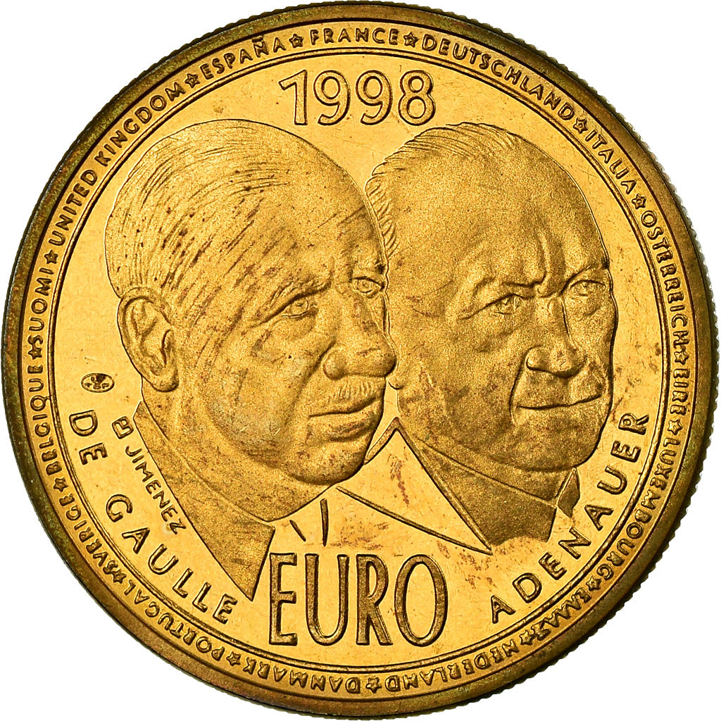 France, Medal, 10 Euro, De Gaulle-Adenauer, Politics, Society, War, 1998