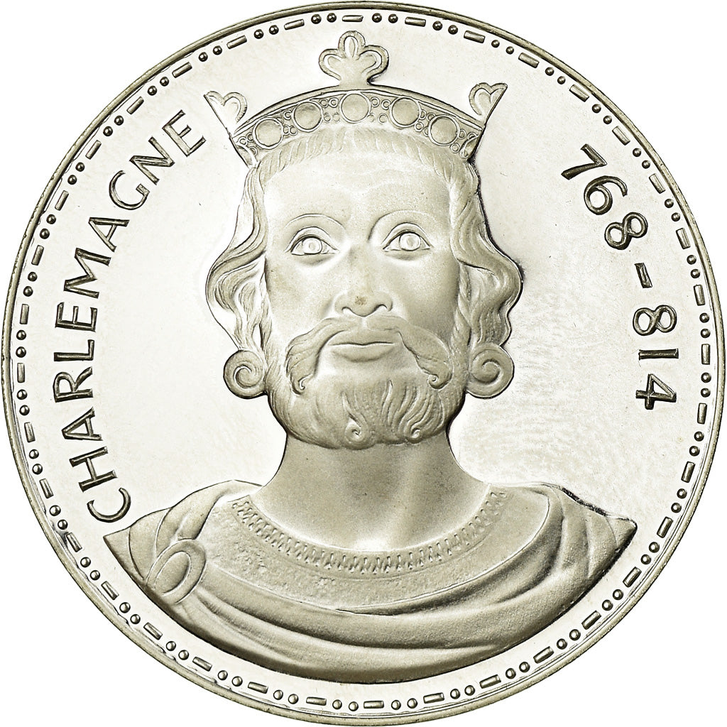 France, Medal, Les Rois de France, Charlemagne, History, MS(63), Silver