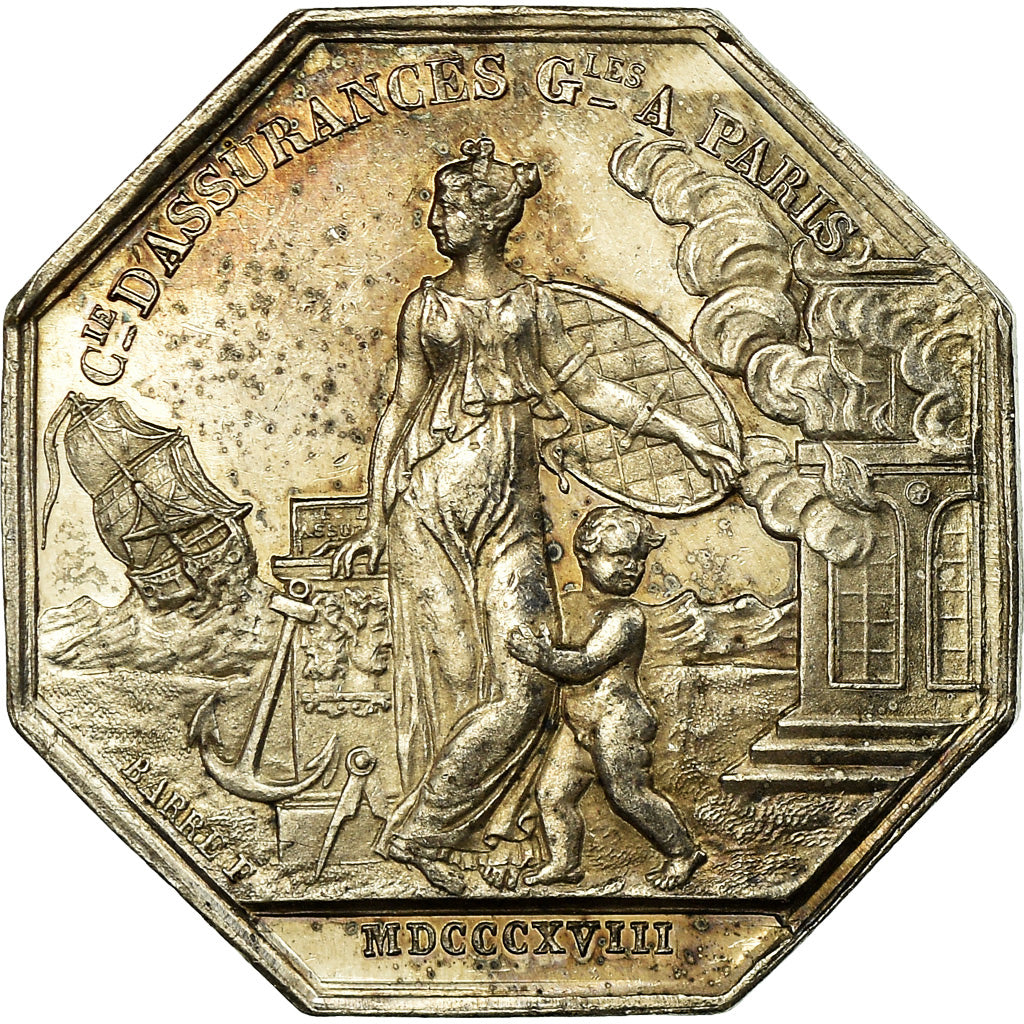 France, Token, Louis XVIII, Les Assurances Générale, Paris, 1818, Caqué