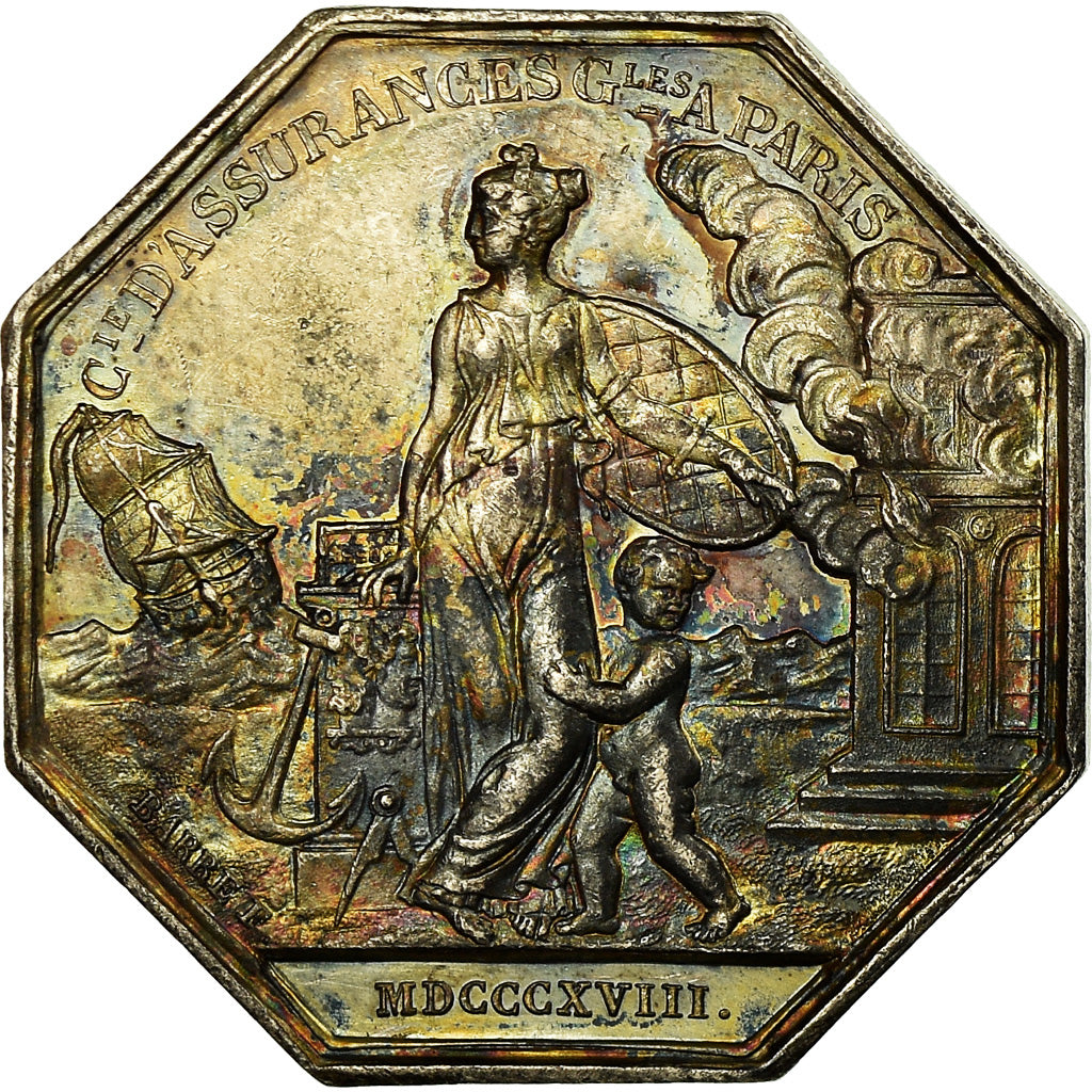 France, Token, Louis XVIII, Les Assurances Générale, Paris, 1818, Caqué