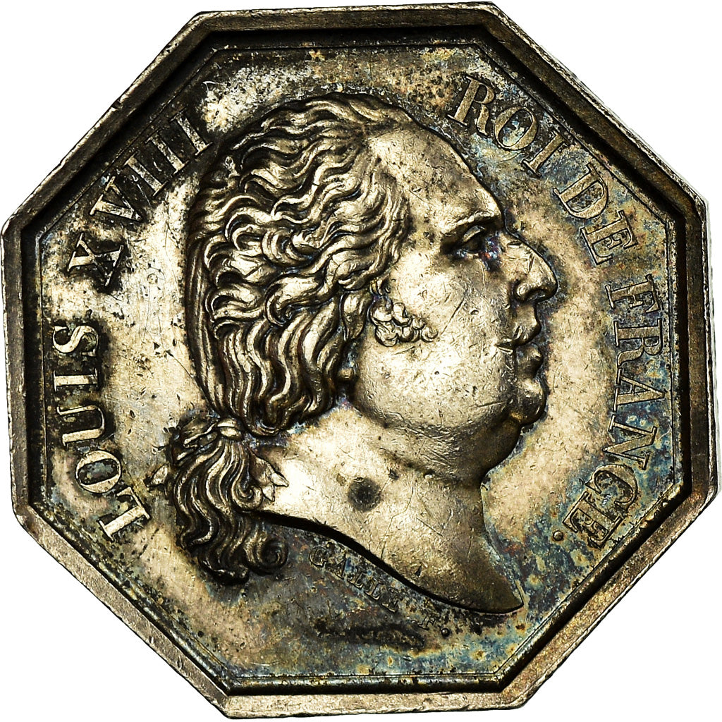 Frankrijk, Token, Louis XVIII, Préfecture de Police, Galle, ZF+, Zilver