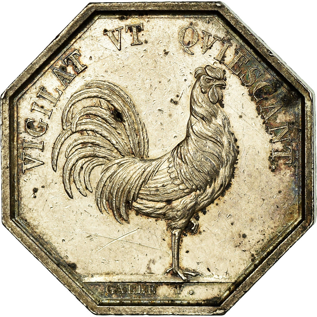 Frankrijk, Token, Louis XVIII, Préfecture de Police, Galle, ZF+, Zilver