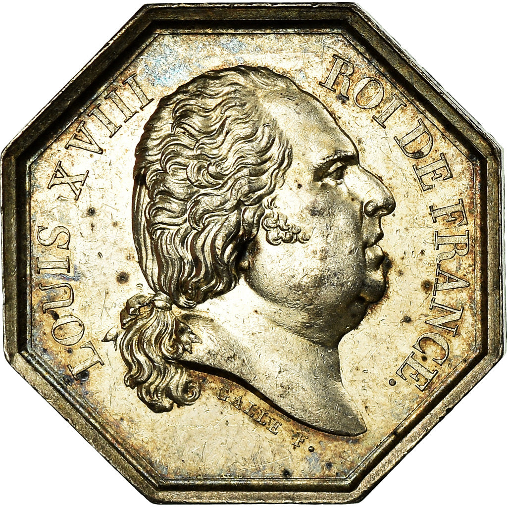 Francja, Token, Louis XVIII, Préfecture de Police, Galle, AU(55-58), Srebro