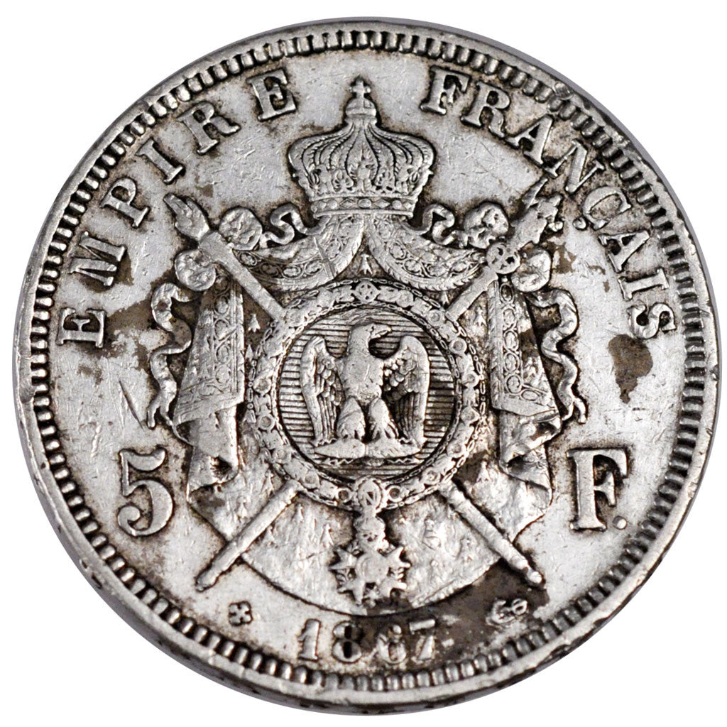 FRANCE, Napoléon III, 5 Francs, 1867, Strasbourg, KM #799.2, EF(40-45), Silver, 