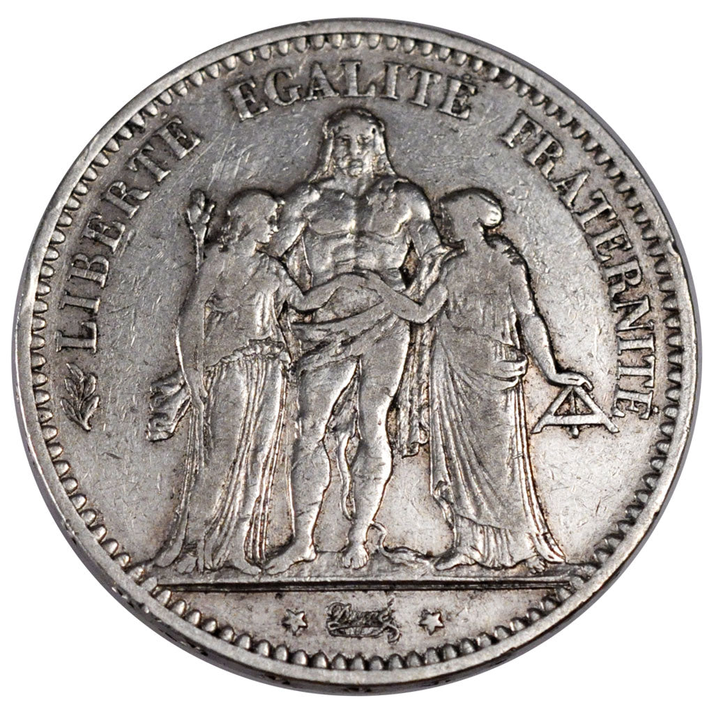FRANCE, Hercule, 5 Francs, 1875, Paris, KM #820.1, EF(40-45), Silver, Gadoury...