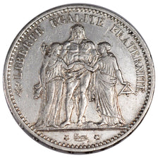 FRANCE, Hercule, 5 Francs, 1875, Paris, KM #820.1, AU(50-53), Silver, Gadoury...