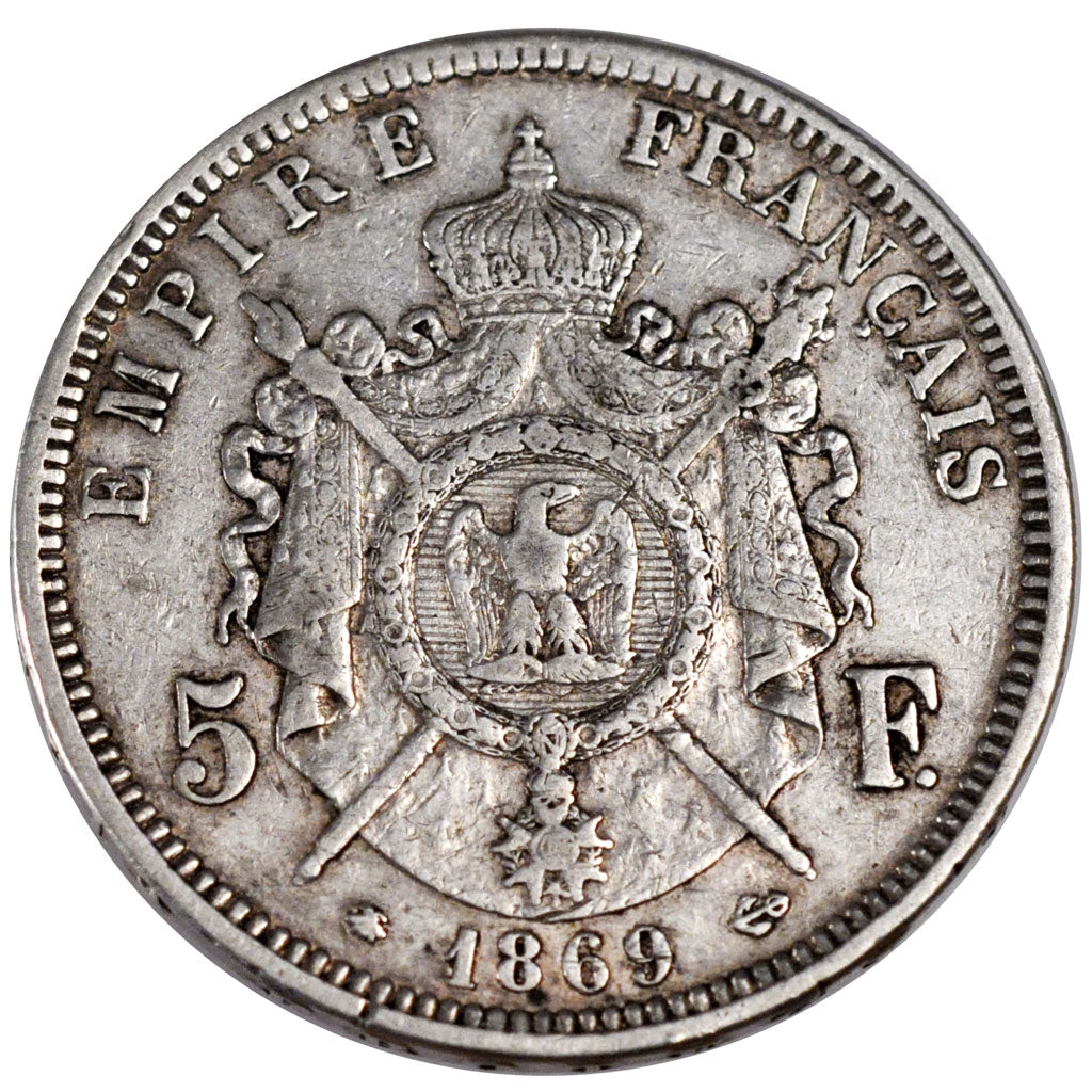 FRANCE, Napoléon III, 5 Francs, 1869, Paris, KM #799.1, VF(30-35), Silver, G...