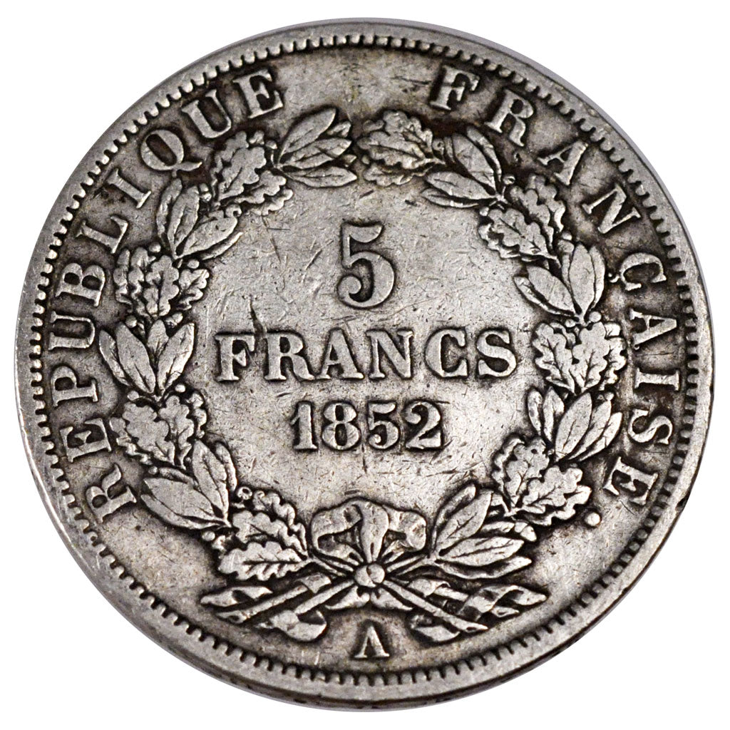FRANCE, Napoléon III, 5 Francs, 1852, Paris, KM #773.1, VF(30-35), Silver, G...