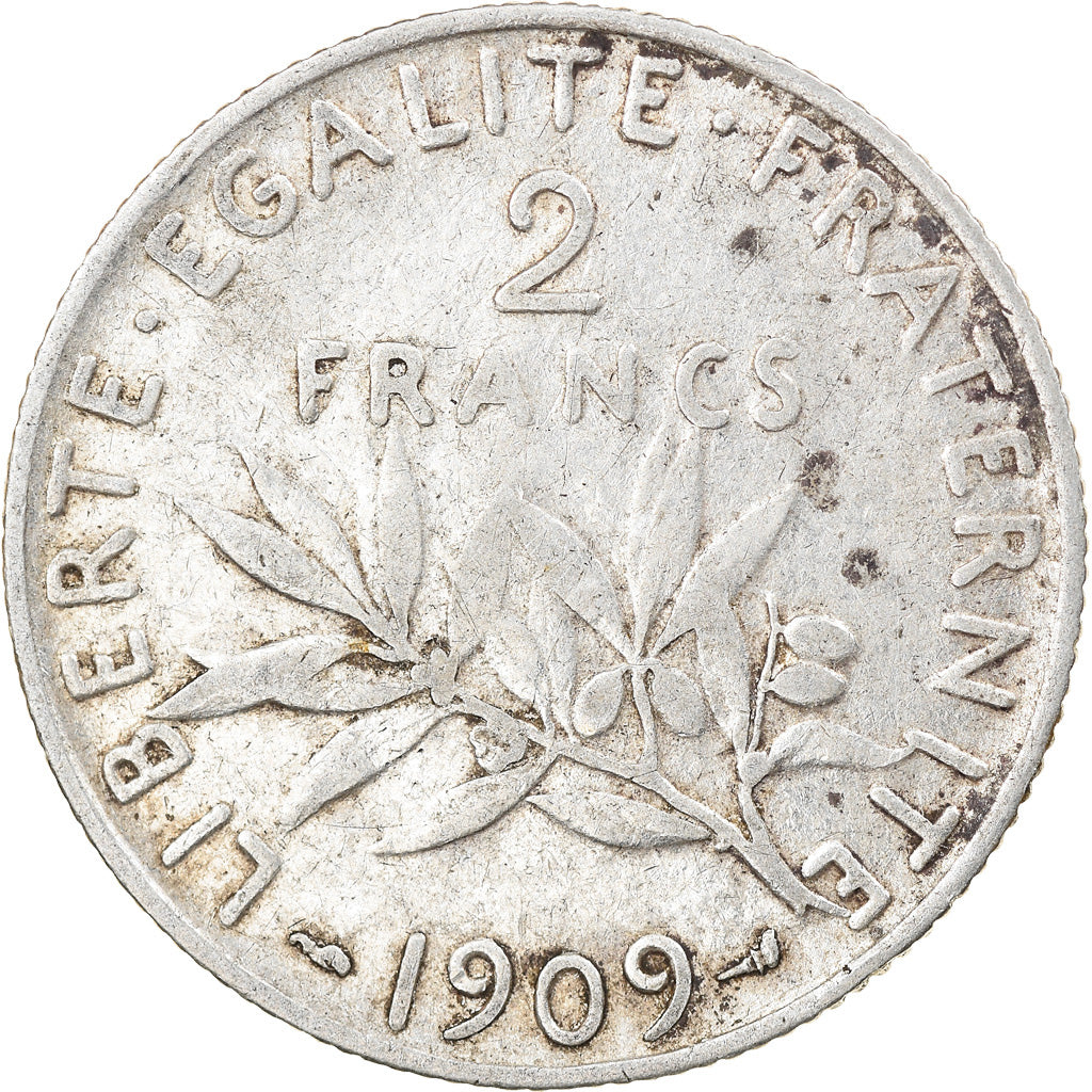Coin, France, Semeuse, 2 Francs, 1909, Paris, VF(30-35), Silver, KM:845.1