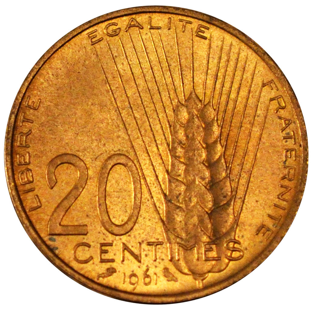 FRANCE, 20 Centimes, 1961, MS(60-62), Aluminium-Bronze, Gadoury #327, 3.99