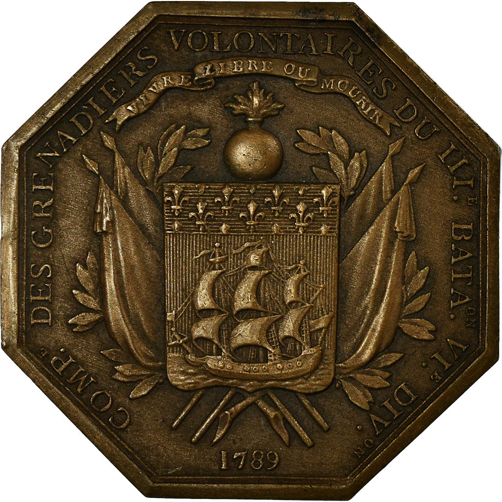 France, Token, Lafayette, Garde Nationale de paris, 1789, Dumarest, AU(55-58)