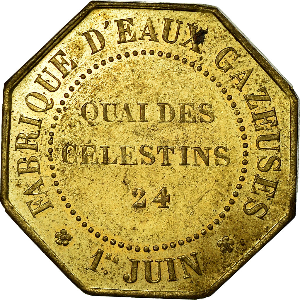 Francia, Token, Quai des Célestins 24, Fabrique d'Eaux Gazeuses, 1853, BB+