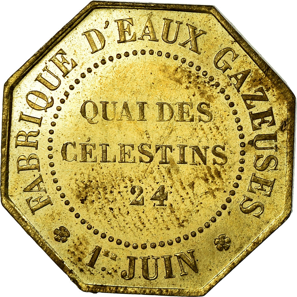 Francia, Token, Quai des Célestins 24, Fabrique d'Eaux Gazeuses, 1853, BB+