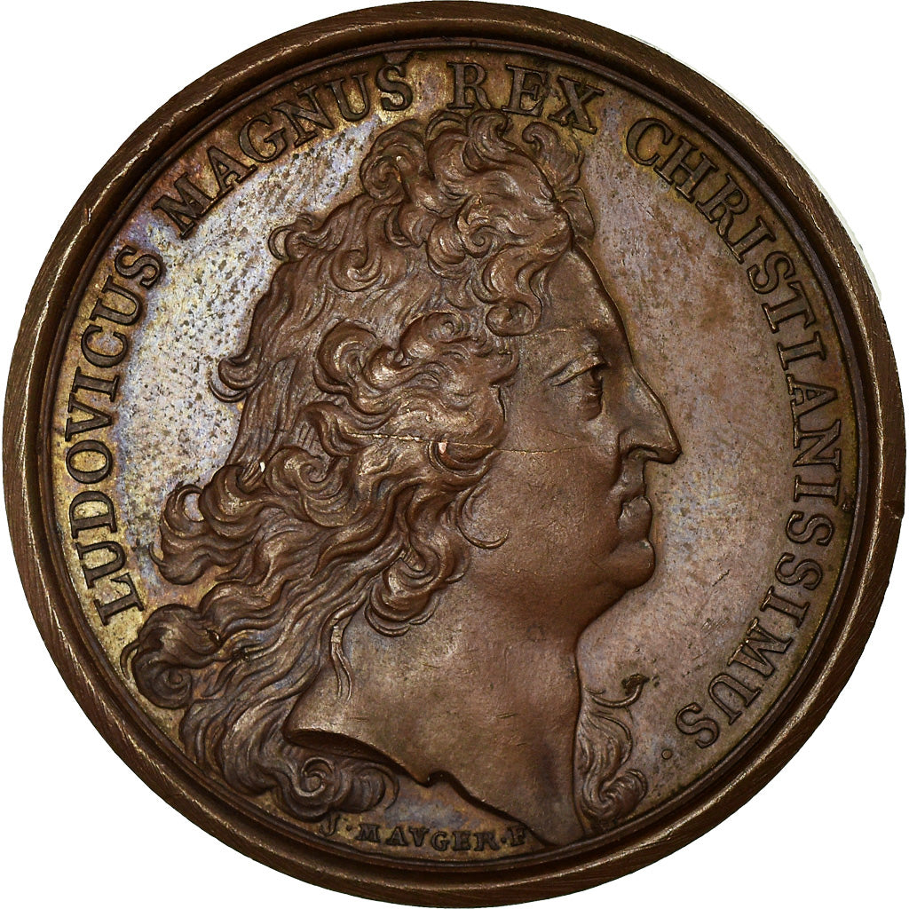 Francja, Medal, Louis XIV, Prise de Gerona, 1711, Mauger, AU(55-58), Bronze