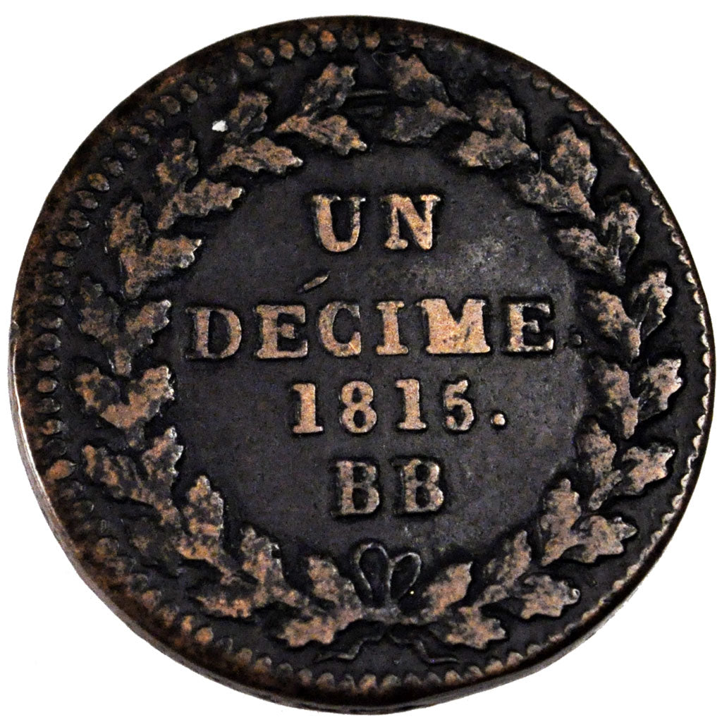 FRANCE, Louis XVIII, Decime, 1815, Strasbourg, KM #701, VF(30-35), Bronze,...